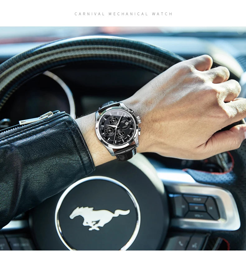 Men's Watch New Carnival Automatic Watches Men Business Mechanical Clock Leather Strap Waterproof Luxury Brand Clock