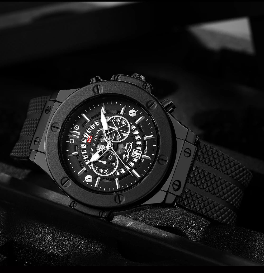 Herenhorloge Luxe Sport Siliconenband Japans uurwerk Kalender Kwarts Waterdicht horloge Relogio Masculino