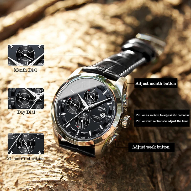 Men's Watch New Carnival Automatic Watches Men Business Mechanical Clock Leather Strap Waterproof Luxury Brand Clock