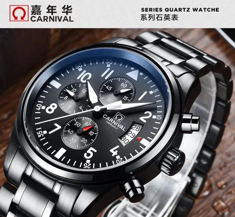 Chronograph luminous military running sport full steel men stop watch genuine leather strap luxury brand watches sapphire reloj
