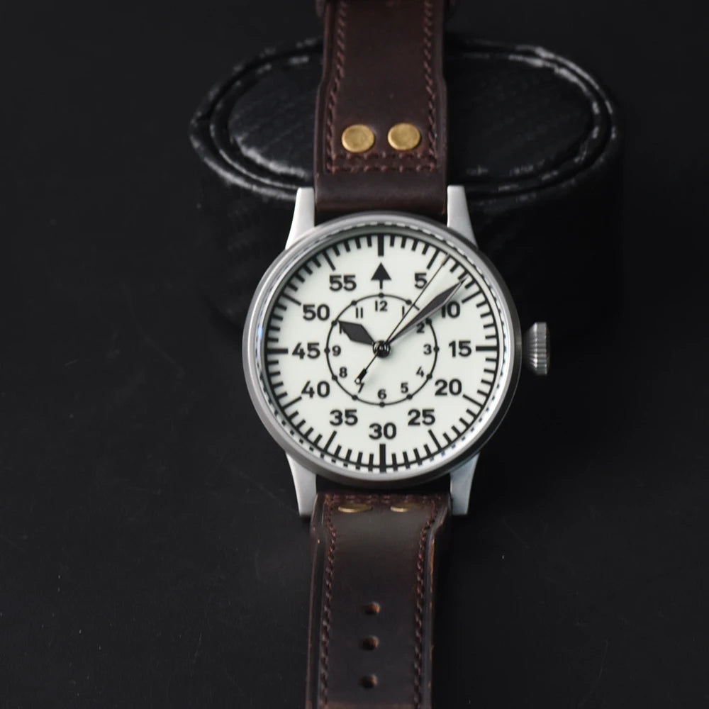 Hruodland 2025 New Pilot Men's Automatic Mechanical Watch PT5000 Sapphire Luminous C3 Stainless Steel Waterproof 10Bar Watch