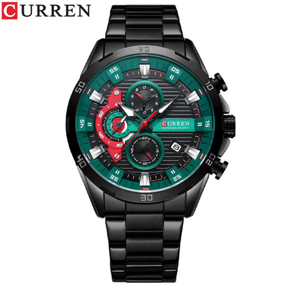 CURREN Men’s Watch – Luxury sports chronograph, quartz movement, all-steel, water-resistant