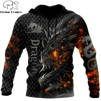 Upea tulilohikäärme 3D -kokopainettu miesten huppari, unisex-hupparit, collegepaita, syksyinen streetwear-rento takki, verryttelyasu KJ749