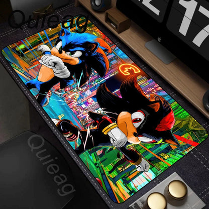 Anime Sonic The Hedgehog egérpad XXL íróasztali szőnyeg Lockrand játék kiegészítőkkel, HD nyomtatású egérpad, játék billentyűzet alátét, párnázott szőnyeg