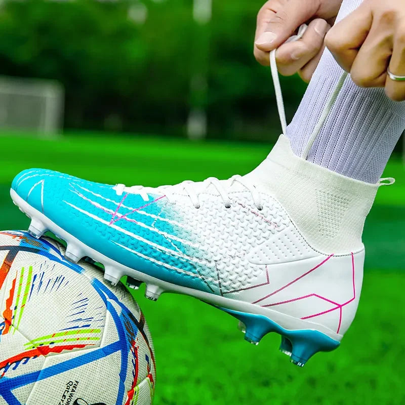 Nouvelles chaussures de Football professionnelles haut en cuir d'herbe artificielle jeunes étudiants chaussures de Football d'entraînement pour hommes et femmes sport