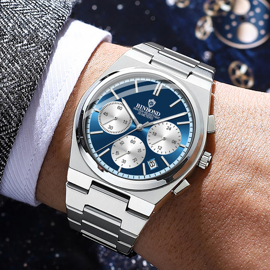 BINBOND relógio de quartzo preciso para homem, robusto, com data automática, cronógrafo, luminiscente, à prova de água, relógio de luxo para homem, estilo casual Reloj