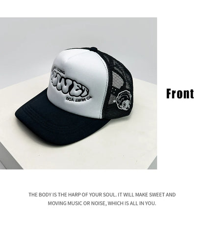Gorras de béisbol unisex con bloques de color, letras estampadas y bordadas, estilo hip hop, de malla transpirable, con visera para el sol, gorras de camionero urbanas y versátiles