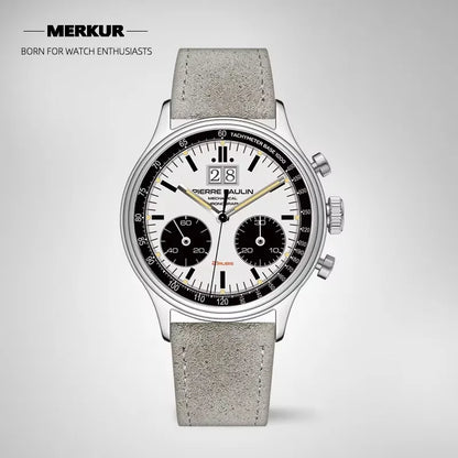 New PIERRE PAULIN Big Date Retro 70's Vintage Panda Style Chronograph Mechanical Men's Complicated 38MM Luxury Sapphire Wrist