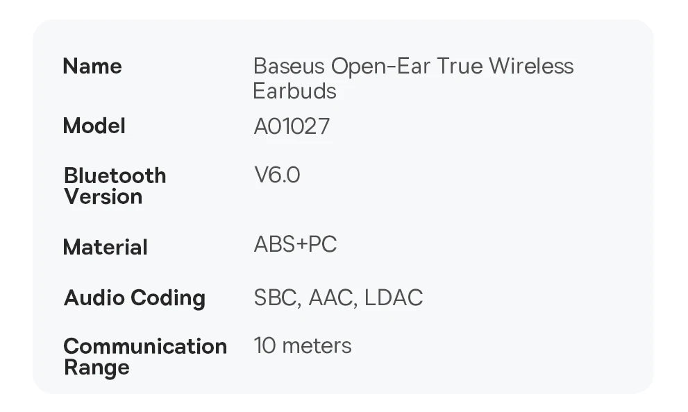 Baseus Eli Sport 2 avoimetyyppiset langattomat kuulokkeet, Bluetooth 6.0, OWS-kuulokkeet, korkean resoluution ääni LDAC-tuella, OWS-kuulokkeet, korvakoukulla varustetut urheilukuulokkeet
