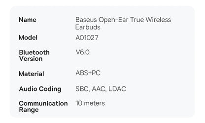 Baseus Eli Sport 2 avoimetyyppiset langattomat kuulokkeet, Bluetooth 6.0, OWS-kuulokkeet, korkean resoluution ääni LDAC-tuella, OWS-kuulokkeet, korvakoukulla varustetut urheilukuulokkeet