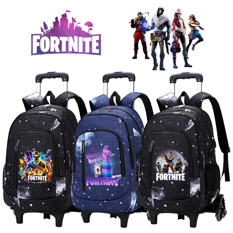 Fortnite 2 in 1 Trolley Backpack Starry Sky Print Large Capacity Waterproof Laptop Bag Stair Climbing Design Student Schoolbag