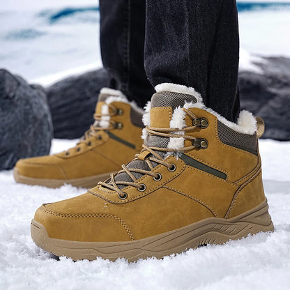 Bottes de neige pour hommes, nouvelle collection hiver 2026, bottes montantes à semelle épaisse, antidérapantes, pour activités de plein air, chaussures de randonnée confortables, chaudes, en peluche, bottines à la chev
