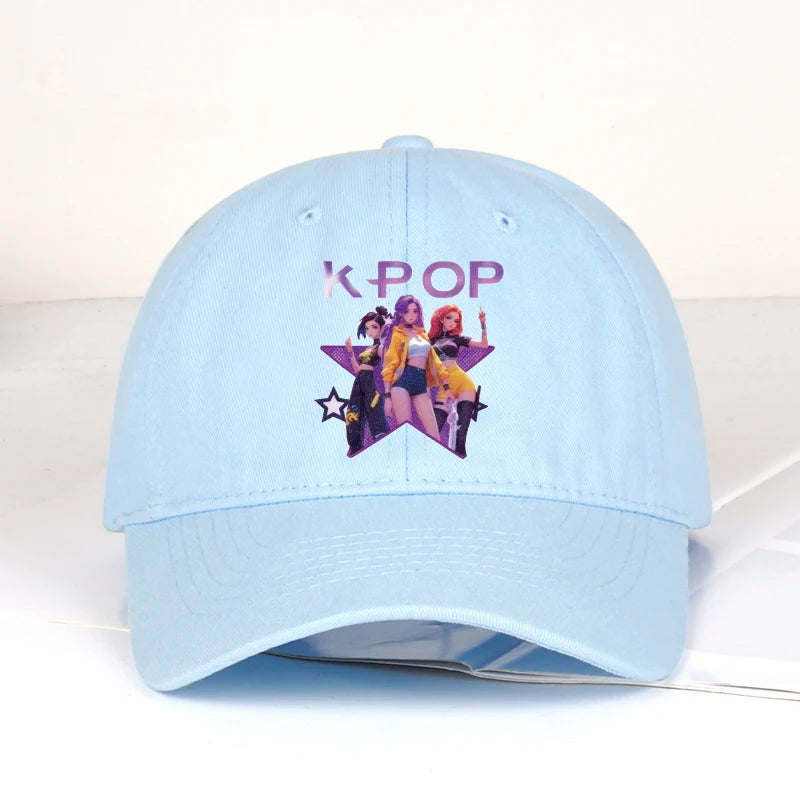 K-POP crtani otisak djevojaka iz grupe, mekana bejzbol kapa s mekanim vrhom - uniseks ležerna retro podesiva kapa za oca - Y2K sunčana kapa