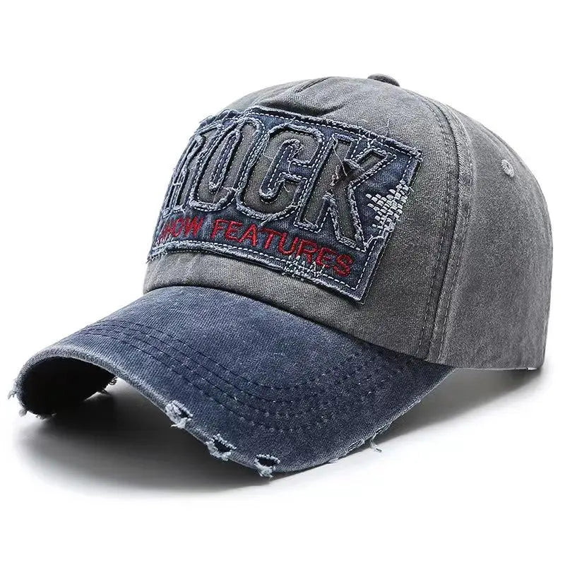 Baseballkappe aus Baumwolle mit „ROCK“-Stickerei für Damen und Herren – Snapback-Kappe für Outdoor-Sport und als Sonnenhut