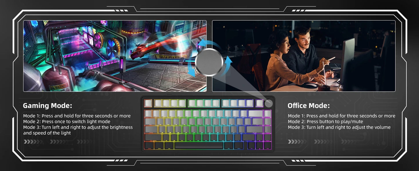 ATTACK SHARK X85 Tri-mode Gasket 75% Mechanical Keyboard with CNC Knob, 5-Layer Padding, Hot Swappable, RGB Backlight, NKRO
