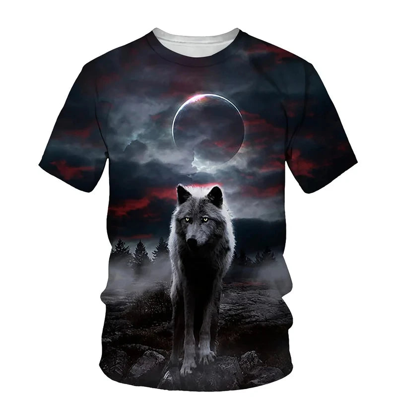 Dierenpatroon met wolf, 3D-print, heren-T-shirt met ronde hals, modieuze T-shirts, casual, korte mouwen, oversized, Y2K, Harajuku, unisex-kleding