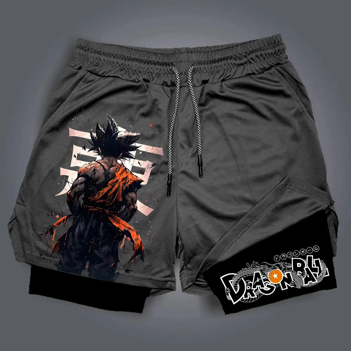 Pantalones cortos de gimnasio de verano de Dragon Ball con Goku, para hombre, de doble capa, 2-in-1 pantalones deportivos, nuevos pantalones de playa con estampado de dibujos animados japoneses de verano