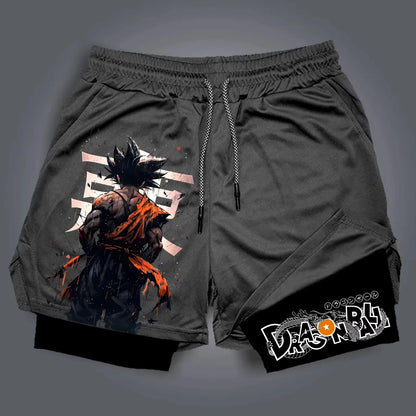 Pantalones cortos de gimnasio de verano de Dragon Ball con Goku, para hombre, de doble capa, 2-in-1 pantalones deportivos, nuevos pantalones de playa con estampado de dibujos animados japoneses de verano