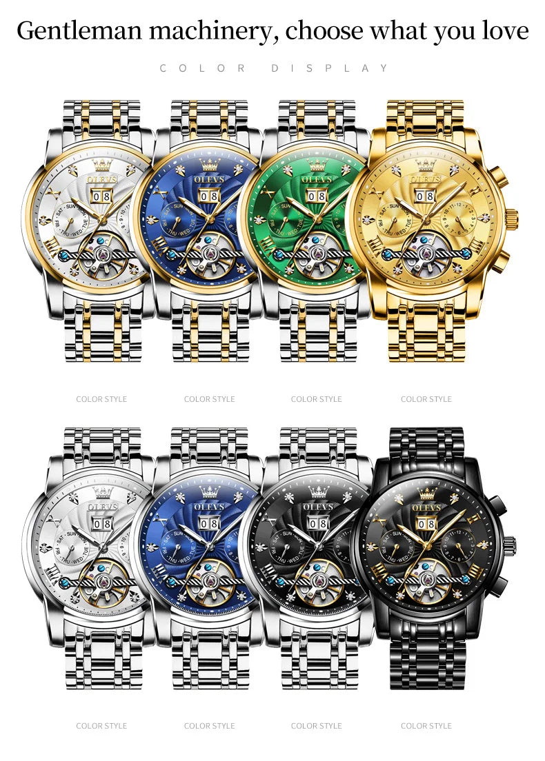 OLEVS 9910 Mens Watch Original Luxury Brand Waterproof Luminous  Automatic Mechanical Watch Dual Calendar Watch Box Reloj