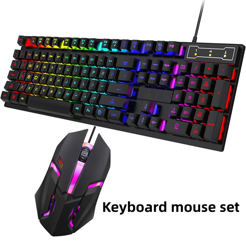 104 Keys Wired Keyboard with RGB Backlit Breathing Light Gaming Ergonomic Keyboard and Mouse Set for Computer Laptop Gamer Office