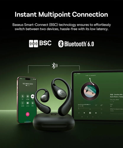 Baseus Eli Sport 2 avoimetyyppiset langattomat kuulokkeet, Bluetooth 6.0, OWS-kuulokkeet, korkean resoluution ääni LDAC-tuella, OWS-kuulokkeet, korvakoukulla varustetut urheilukuulokkeet
