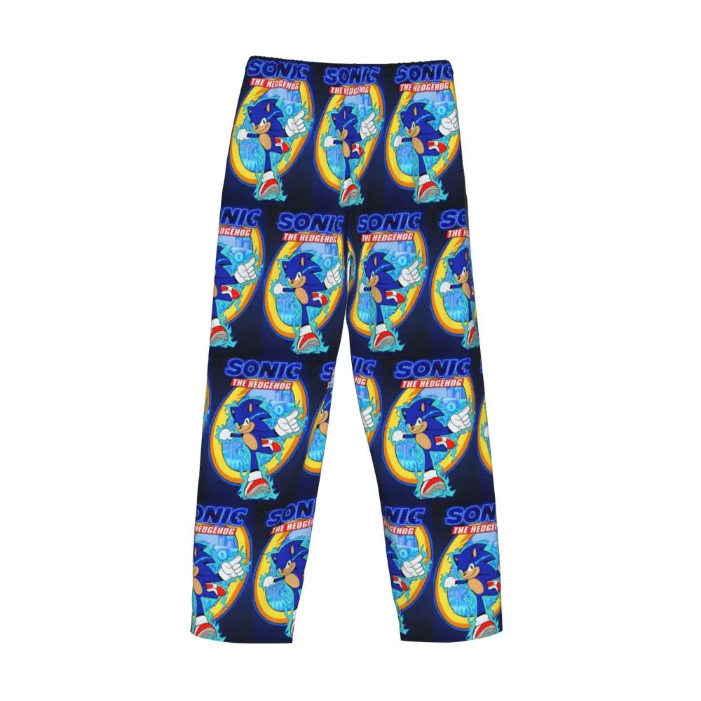 Pantalones de pijama personalizados para hombre con estampado «Soniced», con motivo de erizo, ropa de dormir, pantalones de estar por casa con bolsillos