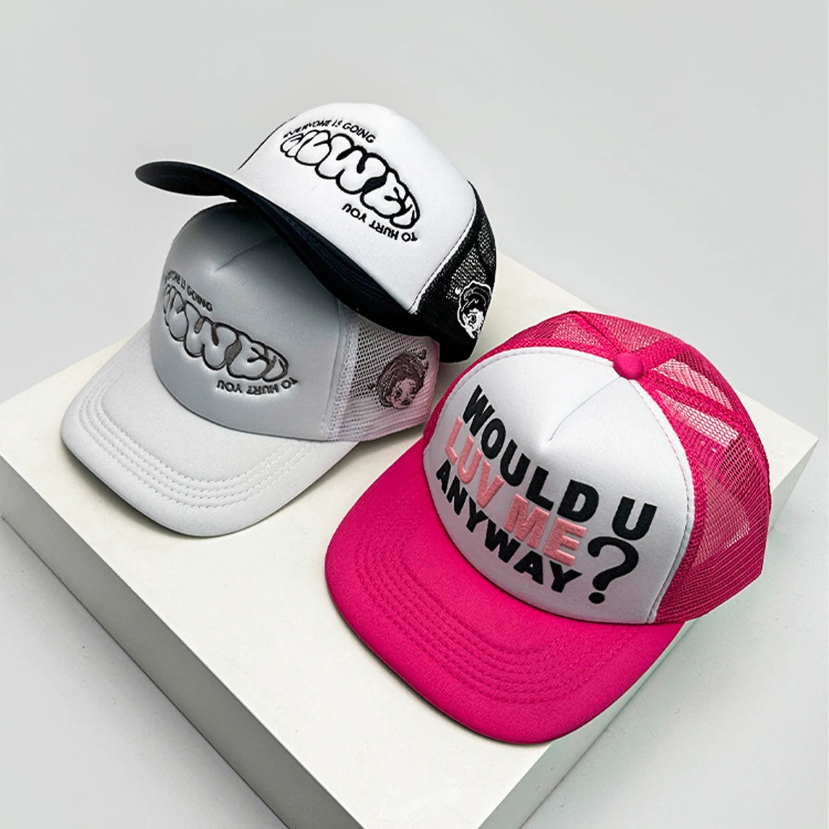 Gorras de béisbol unisex con bloques de color, letras estampadas y bordadas, estilo hip hop, de malla transpirable, con visera para el sol, gorras de camionero urbanas y versátiles