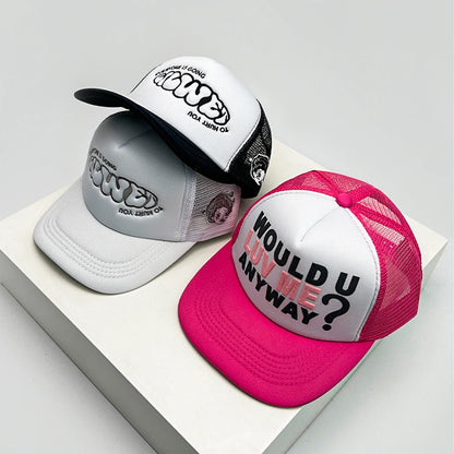 Gorras de béisbol unisex con bloques de color, letras estampadas y bordadas, estilo hip hop, de malla transpirable, con visera para el sol, gorras de camionero urbanas y versátiles