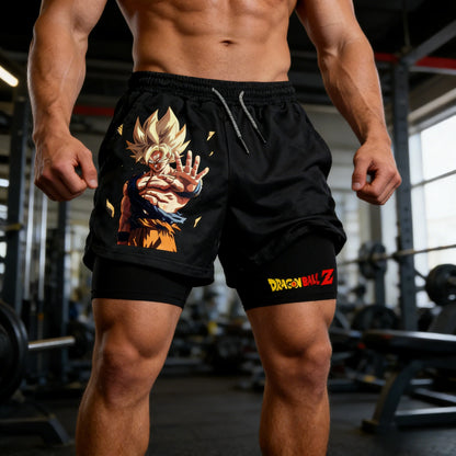Pantalones cortos de verano «Dragon Ball Goku Super Saiyan Retro Gym» para hombre, de doble capa, 2-in-1 con estampado oversize, para fitness, entrenamiento y ropa urbana