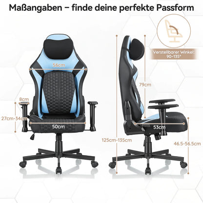 Devoko Gaming chair with 6-35 ° adjustable lumbarrest, thickened and wide seat cushion, ergonomic desk chair