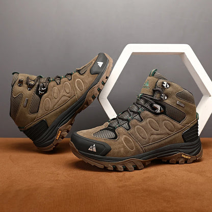 Botas de caminhada de cano alto para homem HIKEUP, calçado de inverno para exterior, com atacadores, antiderrapante, desportivo e casual, botas de trekking em camurça, quentes para homem