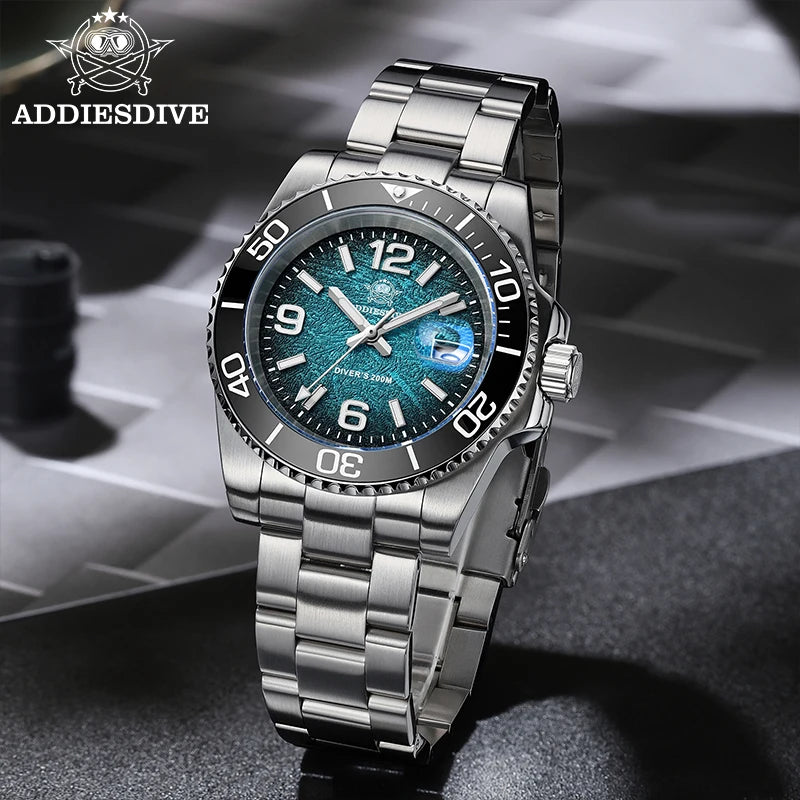ADDIESDIVE 48mm Diver Watch Fashion Gradient Color Rotatable Bezel Quartz Watches Luminous 200m Waterproof Stainless Men's Watch