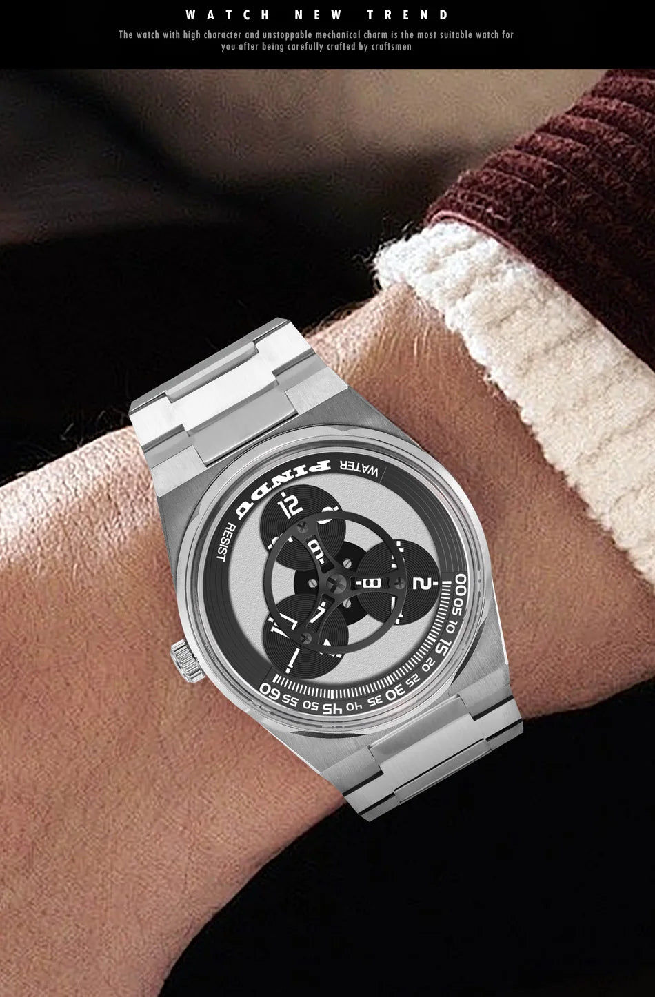 PINDU Design New Stainless Steel Mechanical Watch Men TOP-Luxury Sapphire Mirror Miyota 8215 Movement Waterproof Automatic Watch