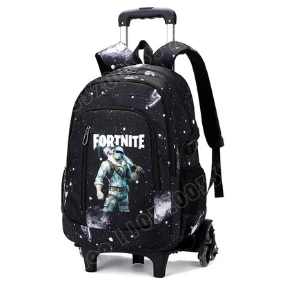 Fortnite 2 in 1 Trolley Backpack Starry Sky Print Large Capacity Waterproof Laptop Bag Stair Climbing Design Student Schoolbag