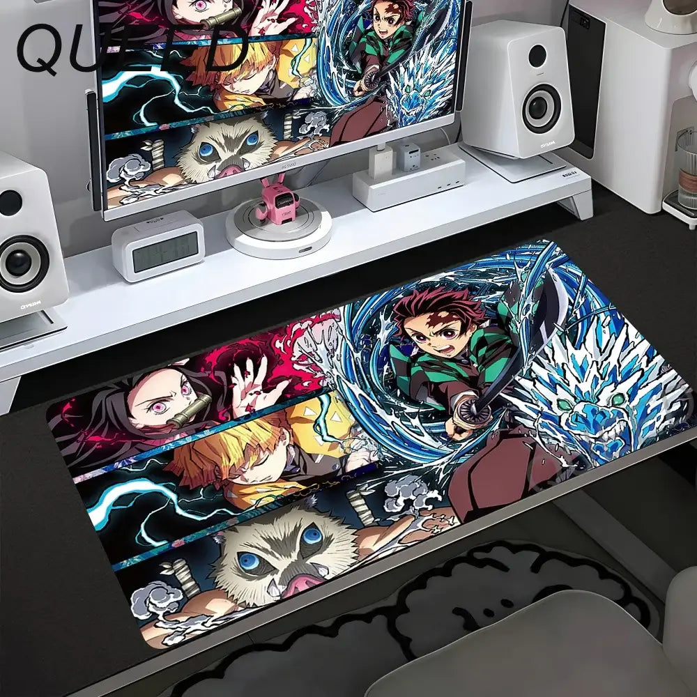 Tapete de Secretária para Computador e Teclado, Tapete de Rato Anime com Rapariga Kawaii, 900x400mm, Borracha Antiderrapante, Demon Slayers XL