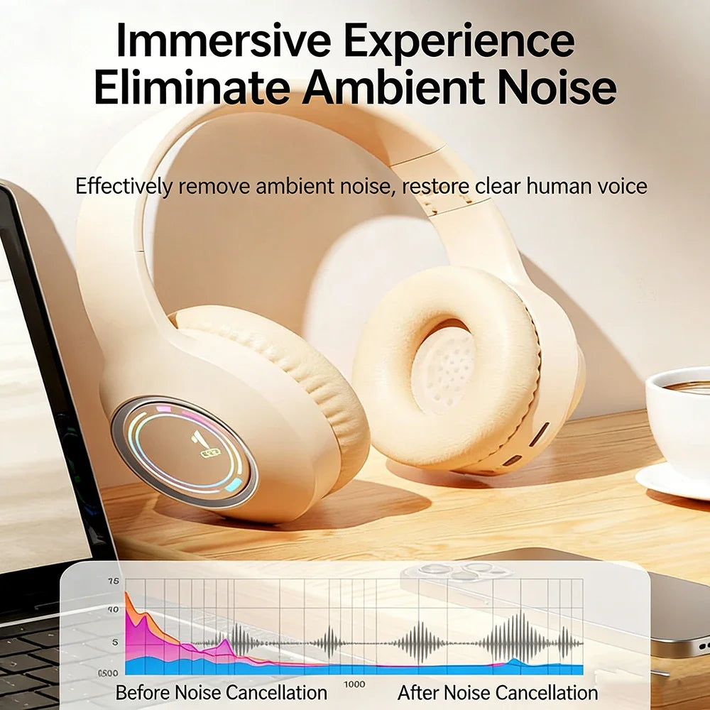 Casque de jeu KEBIDUMEI RGB, circumaural, Bluetooth 5.4, prise en charge de la connexion filaire 3,5 mm, lecture sur carte TF, écouteurs tri-mode.