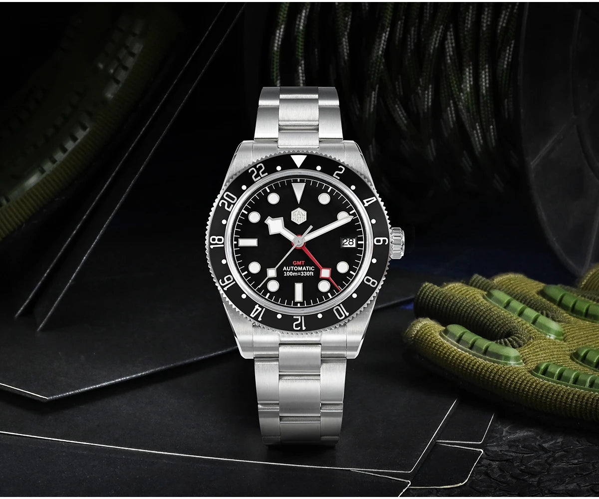San Martin 39mm NH34 GMT Men's Luxury Watch Bidirectional Aluminum Bezel Automatic Mechanical Sapphire 100M Waterproof SN0109