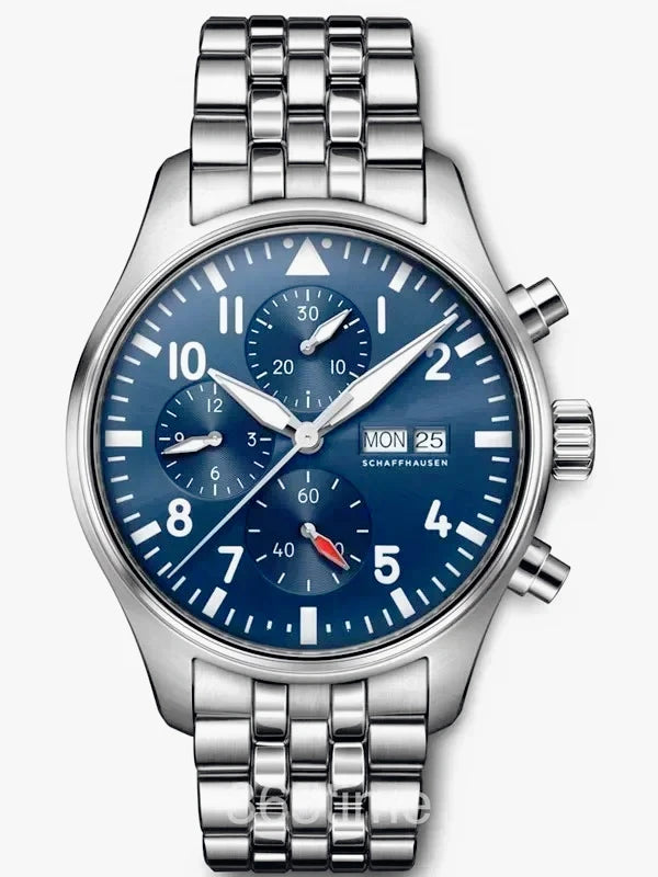 Premium 2026 Men's 43mm Pilot Le Petit Blue Automatic Mechanical Watch Luxury Brown Leather Stainless Steel Strap Business