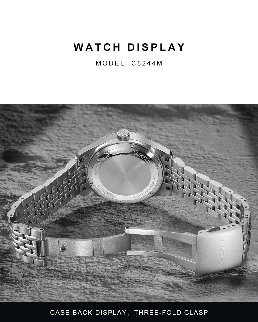 CADISEN Automatic Mechanical Watch Men's Silver Business Casual Waterproof Watch Japan MIYOTA 8215 Movement Domed Glass Men's Watch