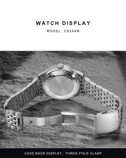 CADISEN Automatic Mechanical Watch Men's Silver Business Casual Waterproof Watch Japan MIYOTA 8215 Movement Domed Glass Men's Watch
