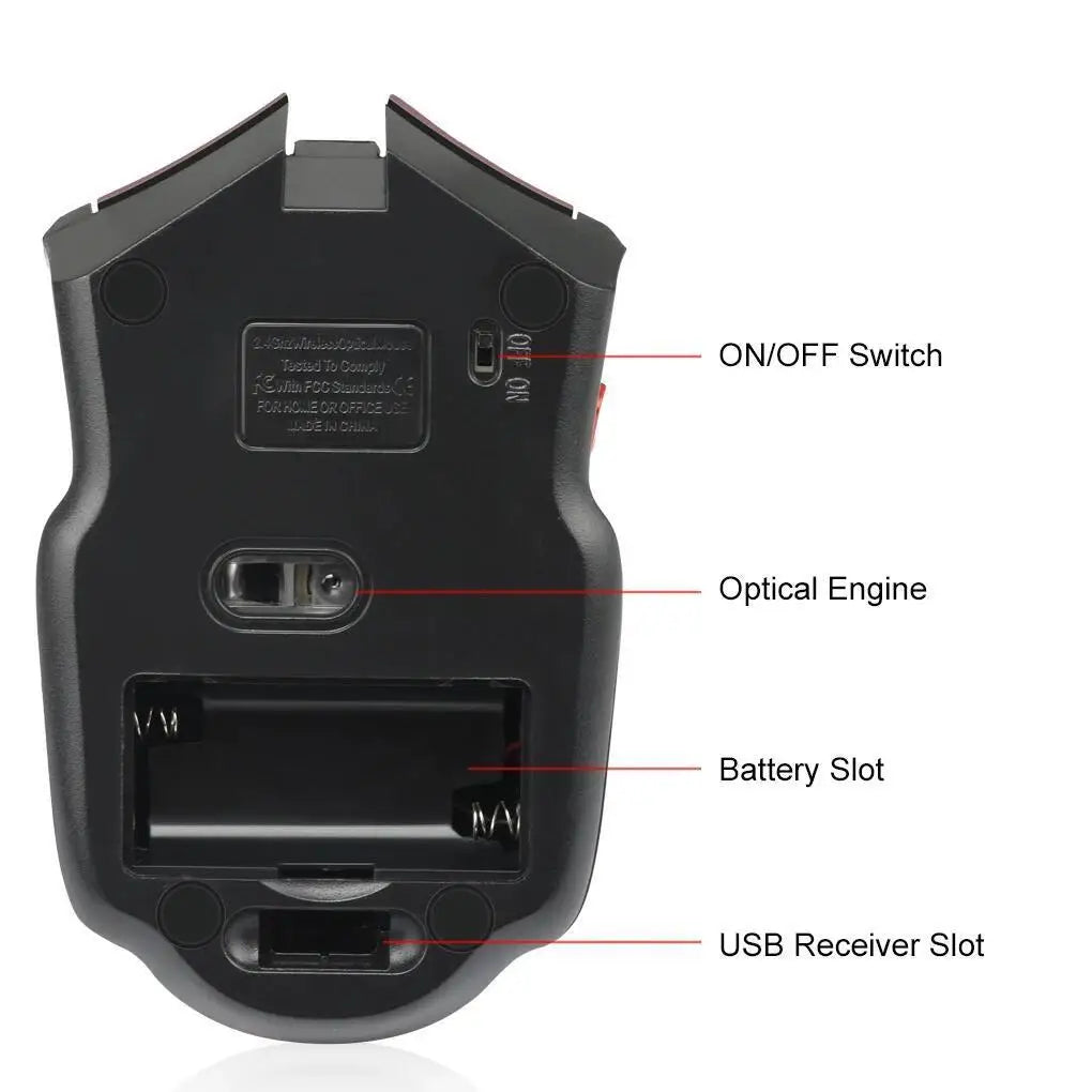 2.4G Wireless Mouse 1600DPI Optical Gaming Mouse with USB Receiver, 6-Button Ergonomic Wireless Mouse for PC, Laptop & Computer