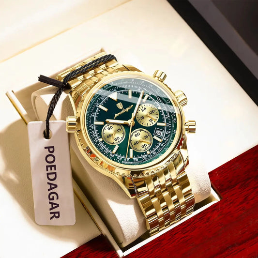 POEDAGAR Trendy Man Watch Chronograph Date Waterproof Luminous Men's Watches Stainless Steel Quartz Sports Luxury Man Wristwatch