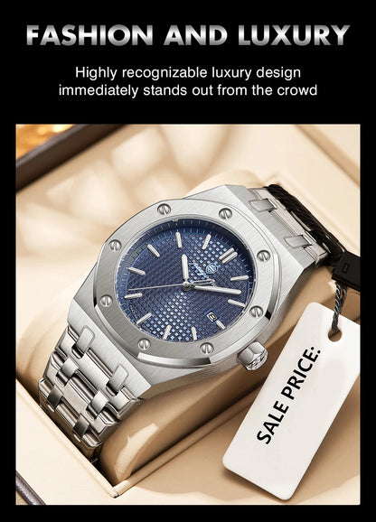 PAAZOMU Luxe vierkant herenhorloge met quartz, waterdicht, verlicht datumvenster, herenhorloge van roestvrij staal, zakelijke herenhorloges