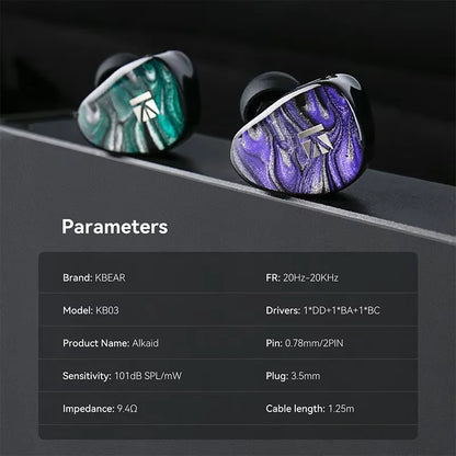 Écouteurs KBEAR KB03 Alkaid HIFI, écouteurs intra-auriculaires trn améliorés avec armature équilibrée Knowles, 1DD + 1BA + 1 à conduction osseuse