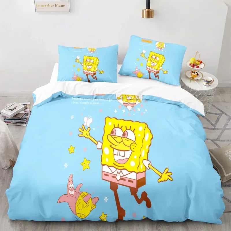 Cartoon Anime SpongeBobed Bedding Set 3D Printed Patricks Squidwards Quilt Duvet Cover Pillowcase Bed Set Full Queen King Size