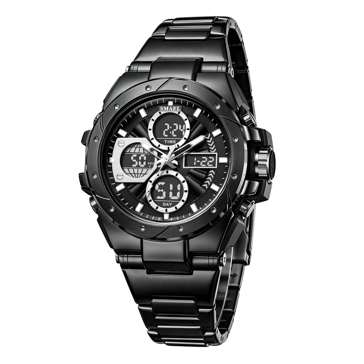 Relógio para homem SMAEL 8160 – Modelo desportivo militar, analógico e digital, em aço inoxidável – Resistente à água, com ecrã LED, alarme, cronógrafo e cronómetro