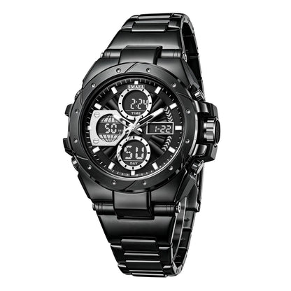 Relógio para homem SMAEL 8160 – Modelo desportivo militar, analógico e digital, em aço inoxidável – Resistente à água, com ecrã LED, alarme, cronógrafo e cronómetro