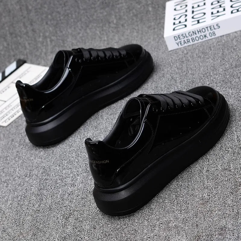 Red Lacquered Men's Shoes, Fashion Black Casual Skateboard Shoes, Outdoor Tennis Walking Shoes, Universal for Men and Women