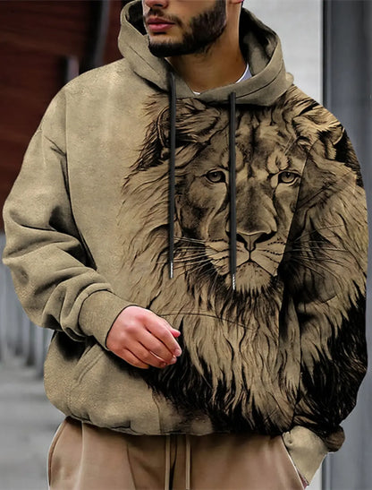 Unisex-Hoodie für Herren – modischer Pullover-Hoodie mit Kapuze, Animal-Print Wolf, Löwe, Drache und Tiger, 3D-Druck, lässiger Alltagshoodie