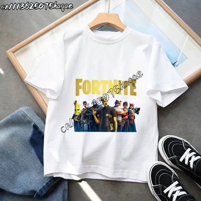 Summer New Fortnite Children T-shirts Cartoon Character Graphic T-shirt Casual Sports Short Sleeves Sports Tops Kids Boys Clothing